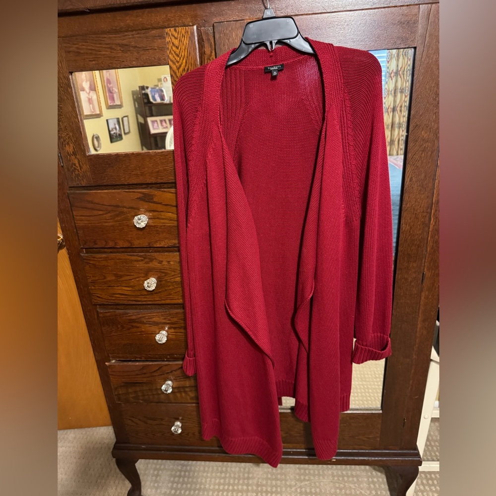 Talbots Pinky Red Open Front Cardigan